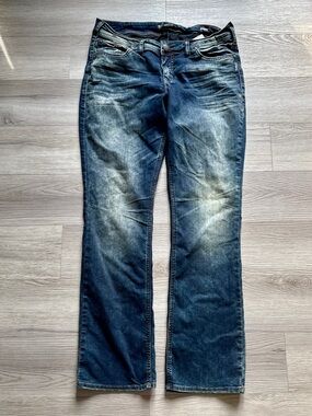 Silver Jeans Suki Mid Women's Faded Dark Blue Slim Bootcut Jeans | SZ 14 L33